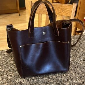 Portland leather mini crossbody and matching Portland leather zippered wallet.